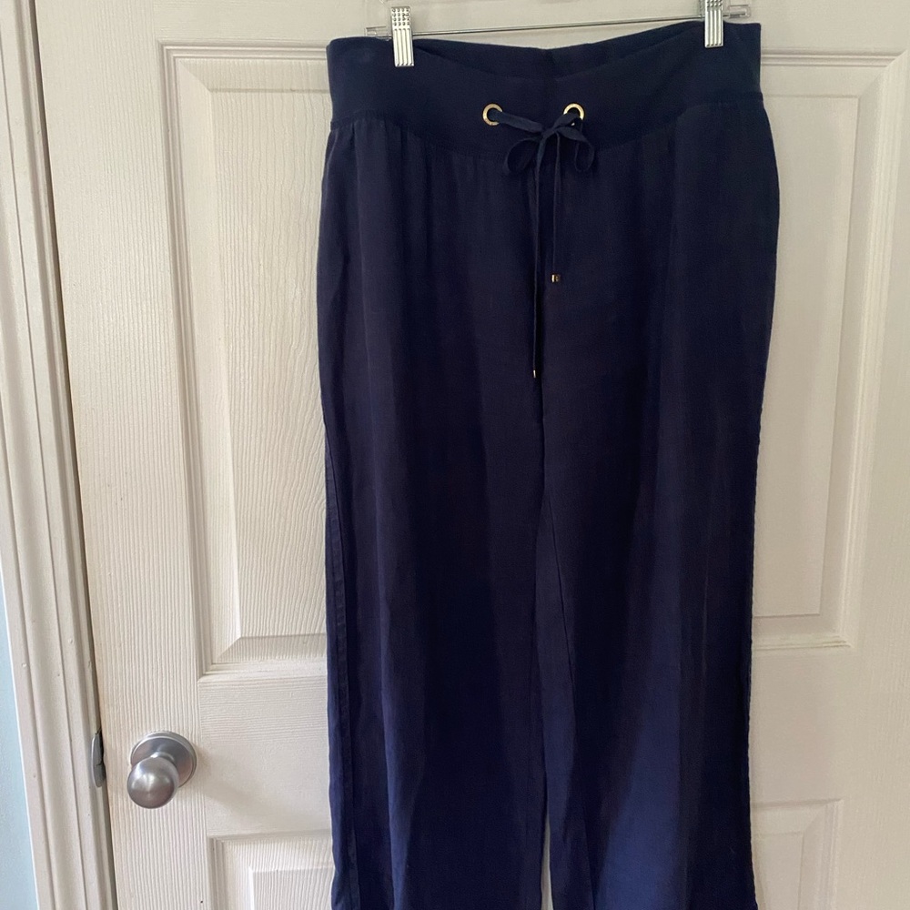 Lilly Pulitzer navy blue linen beach pants.